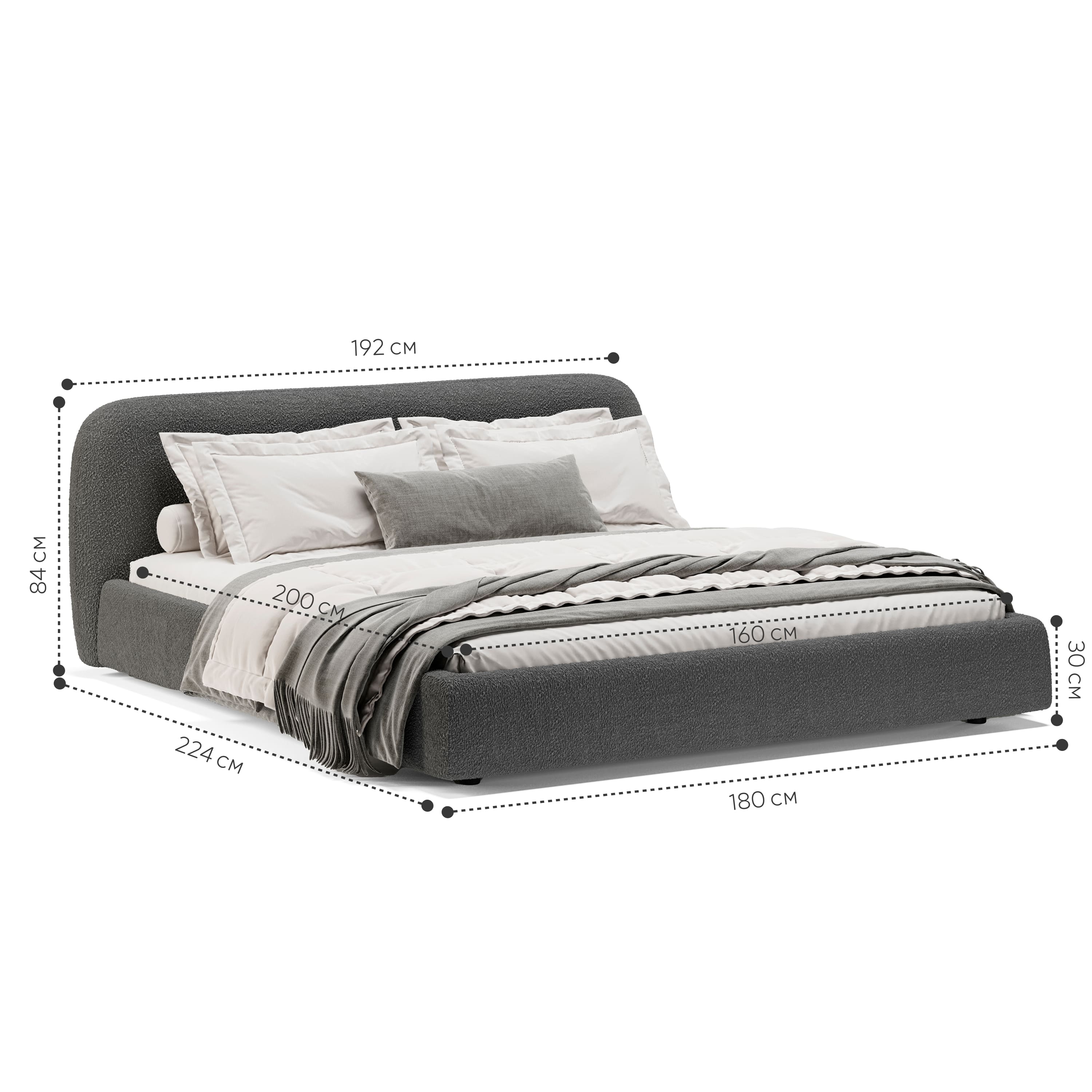 Кровать Лагом букле buckle dark grey 1.6х2.0