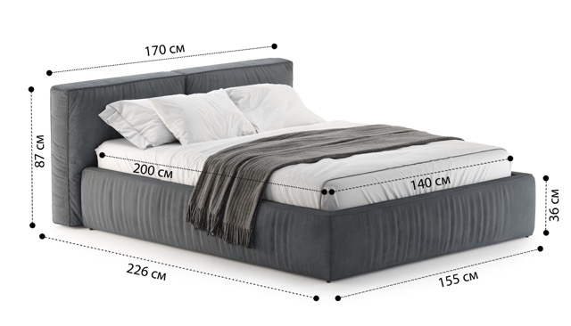 Кровать Лофт с подъемным механизмом и ящиками Velutto 075 1.4