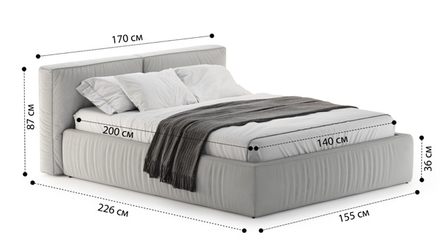 Кровать Лофт с подъемным механизмом и ящиками Velutto soft 992 1.4