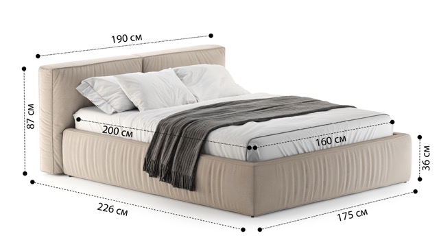 Кровать Лофт с подъемным механизмом и ящиками Velutto soft 113 1.6